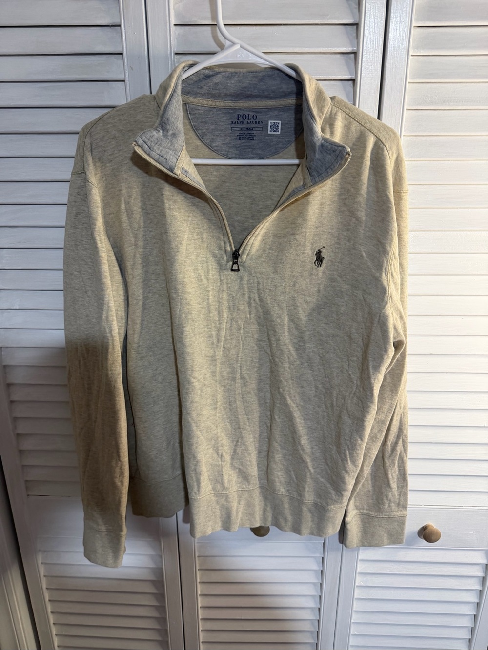 Polo by Ralph Lauren Menโs Heather Light Gray Half-Zip Sweater